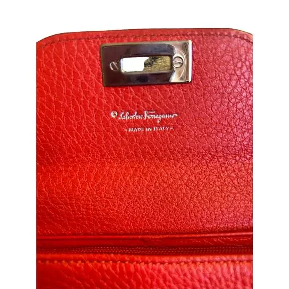 Salvatore Ferragamo Orange Leather Long Wallet
